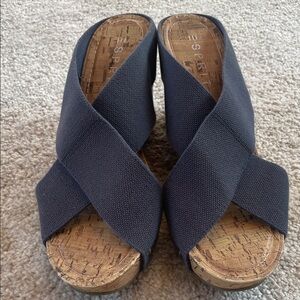 Esprit Women's Blue Gray Cross-Strap wedge sandals